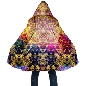 Hommes laine mélanges 2021 hiver hommes manteau psychédélique arc-en-ciel style 3D impression complète polaire à capuche manteau unisexe décontracté épais chaud Cape manteau PF59 HKD230718