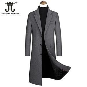 Mezclas de lana para hombres 2023 Otoño e invierno Boutique Lana Negro Gris Clásico Color sólido Grueso Cálido Gabardina larga Chaqueta masculina 231116