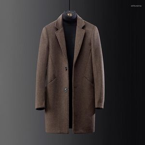 Men's wolmengsels 2023 herfst en winterjas Britse stijl eenvoudige mode wollen jas mid-lengte slanke pak kraaggeul wil2222