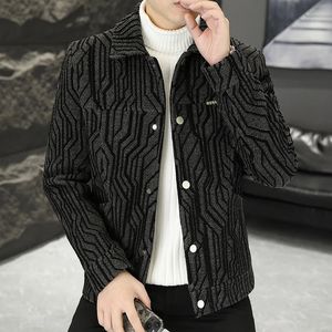 Men's Wool Blends 2023 Autumn Winter Geometric Jacquard wollen jas voor mannen Loose Casual Business Coats Sociale streetwear overjas 231017