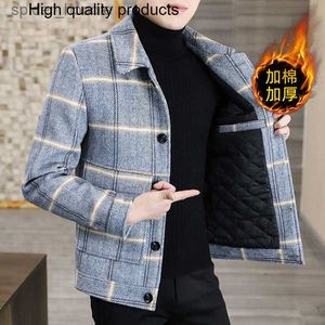 Mezclas de lana para hombres 2023 Chaqueta de invierno para hombres de estilo británico Abrigos sueltos casuales Hombre de lana a cuadros de alta calidad para hombres Slim Fit Warm s L230919