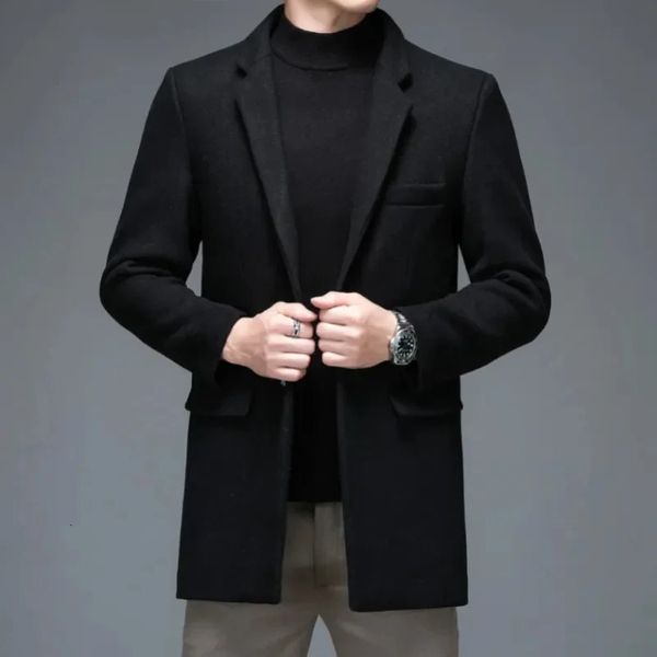 Mezclas de lana para hombre, chaqueta de moda 2023, estilo Vintage, abrigos informales de negocios para invierno y otoño, abrigo clásico liso para hombre 231102