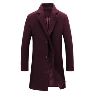 Men's Wool Blends 2023 Modestijl M-5xl Men Winter Slim vaste kleur Lange wollen jas met één borsten jas overjas voor dating 221206