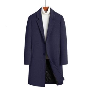 Mélanges de laine pour hommes 2023 manteau de longueur moyenne bleu de haute qualité plus veste coupe-vent en coton jeune beau trench-coat de mode masculine 230928