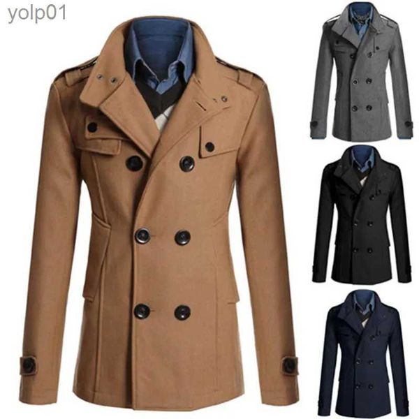 Mélanges de laine pour hommes 2023 hiver nouveaux hommes chaud Trench manteau en laine mince vestes décontractée solide col montant Double boutonnage caban ParkaL231017