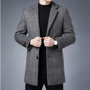 Mélanges de laine pour hommes 2024 Marque Vêtements Hiver Cachemire Plaid Vestes Hommes Smart Casual Mode Simple Boutonnage Surdimensionné Trench Coat S4XL 231019
