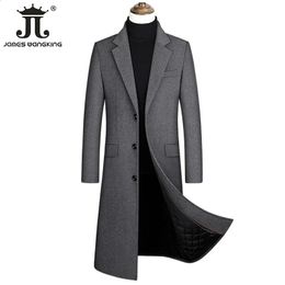 Mélanges de laine pour hommes automne et hiver Boutique laine noir gris classique couleur unie épais chaud hommes Extra Long laine Trench manteau mâle veste 231109