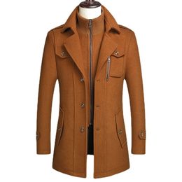 Mélanges de laine pour hommes, manteau d'automne et d'hiver, veste en laine mi-longue, col montant, Slim Plus coton épais S4XL 221012