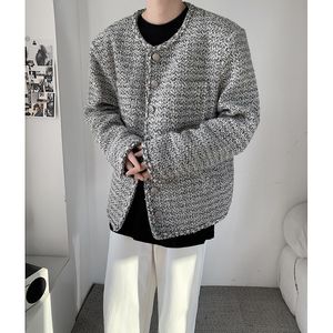 Mélanges de laine pour hommes Automne gris manteau de laine hommes mode rétro col rond veste de laine hommes Streetwear coréen lâche court manteau de laine hommes vestes 230923