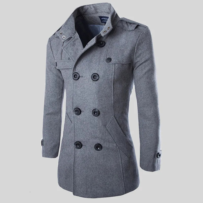 Men's Wool Blends Autumn Men Boutique Black Gray Classic Solid Color Thick Warm Coats Men's Extra Long Trench Coat Male Jacket 231123