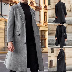 Men's Wool & Blends Autumn Winter Mens Coat Solid Long Sleeve Woolen Jackets Fleece Men Overcoat Streetwear Fashion Trench Outerwear