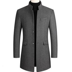 Mélanges de laine pour hommes automne hiver surdimensionné manteau en mélange de laine mâle Long coupe-vent veste coton épais chaud hommes gris veste hommes pardessus 3xl 4xl 231122