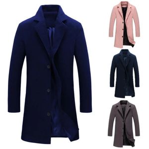 Mélanges de laine pour hommes automne hiver solide mince Long manteau de laine hommes simple boutonnage revers veste pardessus mince affaires Trench mâle décontracté 9 couleurs 231122