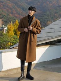 Misturas de lã masculina outono inverno casaco de lã doublebreasted coreano oversize blusão midlength masculino overtheknee 230928