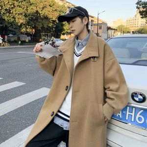 Herenwolmengsels AutumnWinter Hong Kong-stijl Paar Halflange Koreaanse editie Losse halslijn Leren lusbontjas Unisex overjas 231011