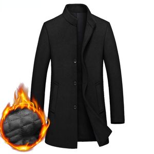 Hommes laine mélanges noir Long Trench-Coat Homme hiver matelassé doublé cachemire hommes Slim Fit en caban pardessus coupe-vent 230107