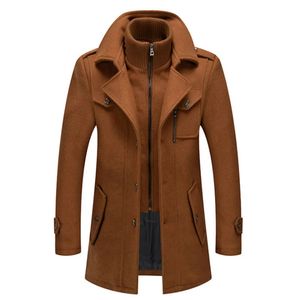 Cappotto da uomo in misto lana misto lana tinta unita resistente al freddo doppio collo giacca a vento casual cappotti autunnali e invernali 231017