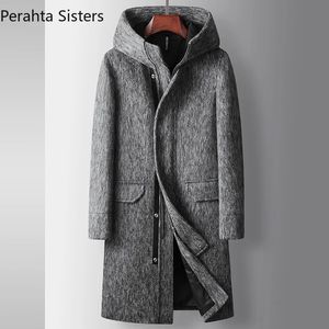 Mélanges de laine pour hommes marque de qualité supérieure manteau Long pour hommes automne hiver mode d'affaires à capuche laine homme Trench manteaux 2023 231102