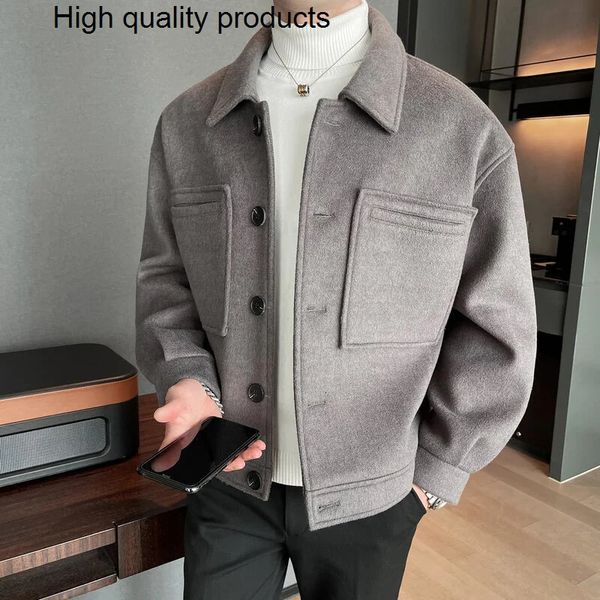 Mélanges de laine pour hommes Style britannique hiver manteau de laine court hommes chaud mode poche décontracté veste en tissu Streetwear lâche S-3XL 231030