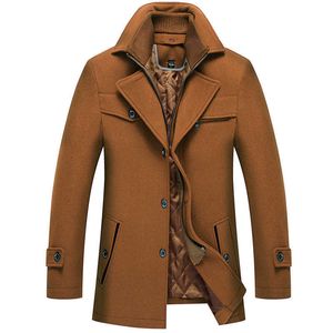 Mezclas de lana para hombres Brother Wang 2023 Chaqueta de lana gruesa y cálida para hombres de invierno Doublar Moda Casual Slim Red Wine Trench Coat Brand Overcoat HKD230718