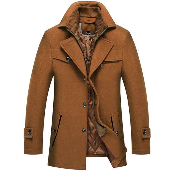 Mezclas de lana para hombres Brother Wang Chaqueta de lana gruesa y cálida de invierno para hombres Cuello doble Moda Casual Slim Red Wine Trench Coat Abrigo de marca masculina 231120