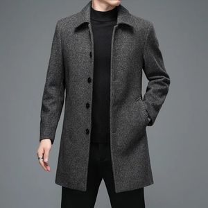 Men's Wool Blends Business Casual Woolen Jackets Coats Long Overcoat High Quality Mens Winter Jackets and Coats Men Turn Down Collar Wool Blends 231006