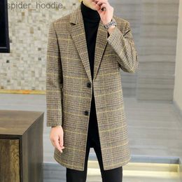 Misto lana da uomo Casual Autunno Inverno Cappotti di lana scozzesi di media lunghezza da uomo Business Giacche lunghe in misto lana Cappotto Cappotto di cotone spesso caldo Giacca a vento L230919