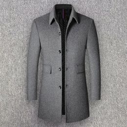 Männer Wolle Mischungen Klassische Breasted Blend Pea Coat Mittellangen Graben Winter Verdicken Männlichen Topcoat 231030