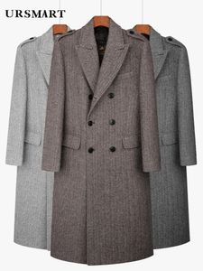 Mélanges de laine pour hommes Manteau en laine ultra long à motif à chevrons classique pour hommes avec doudoune épaissie à double boutonnage de la mode britannique 230928
