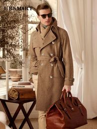 Mezclas de lana para hombres Abrigo clásico a cuadros de lana para hombres con chaqueta de plumón desmontable con aislamiento engrosado de moda británica de doble botonadura 231017