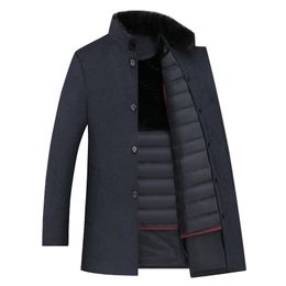 Manteau en mélange de laine pour hommes Doublure épaisse en duvet de canard détachable en s Hiver Chaud s Trench Long Pardessus Angleterre Style 221206