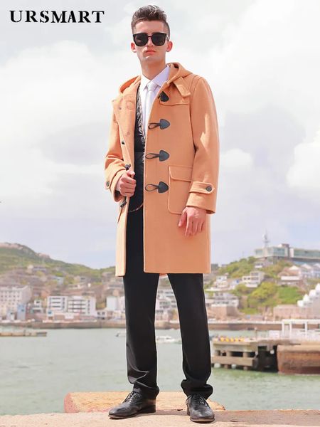 Mélanges de laine pour hommes style universitaire coréen à capuche bouton de corne manteau de laine hommes hiver épaissi camel mode manteau pour hommes 231114