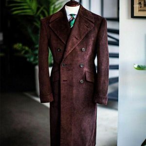 Herenwolmengsels corduroy fluweel trench tuxedo jas kleermaker gemaakt dubbele rijzers blazer lange warme jas viol22