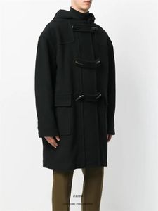 Manteau double face en mélange de laine pour hommes, ample, capuche, bouton en corne, 230927