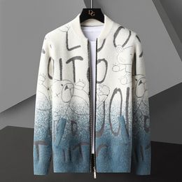 Herenwolmengsels Europese en Amerikaanse trend Gedrukte gebreide Cardigan Herenontwerper Autumn en Winter Personalized Zipper Sweater Coat 220915