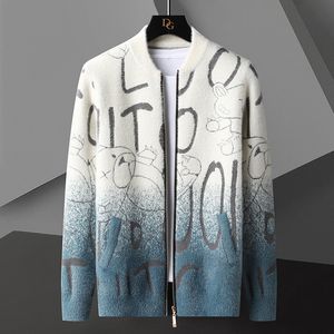 Men's Wool Blends European and American trend printed knitted cardigan men's designer autumn and winter personalized zipper sweater coat 220915