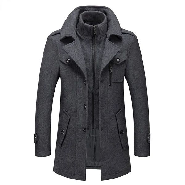 Mélanges de laine pour hommes Faux deux pièces mélange manteau hommes hiver hommes cachemire Slim Fit laine caban affaires pardessus coupe-vent 231012