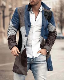 Мужские полушерстяные модные мужские пальто, повседневный длинный топ, мужские толстые тренчи, теплое пальто с лацканами, весенне-осеннее пальто размера плюс 5xl 231012