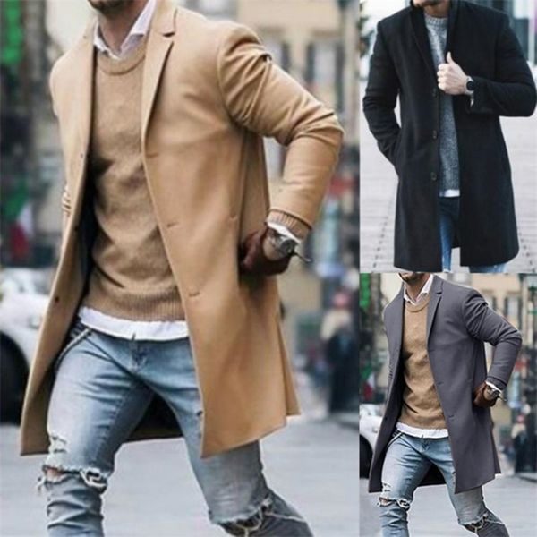 Mélange de laine pour hommes Fashion Men d'hiver Couleur solide Trench Coat Diswear Veste de manches longues Armoire d'hiver pour vous garder au chaud de manière élégante 220915