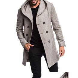 Mélanges de laine pour hommes Manteau de laine pour hommes Automne Hiver Hommes Long Trench Coton Casual Laine Hommes Pardessus Manteaux et Vestes Drop De Dhcoz