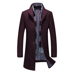 Herenwol mengsel mode winterjas middelste lange sjaal kraag katoenpadded dikke warme en jas mannelijke geul overjas 221201