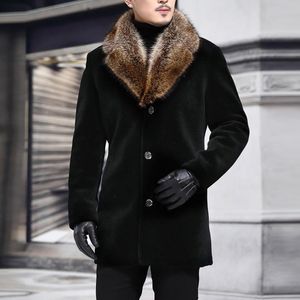 Mélanges de laine pour hommes col en fausse fourrure hommes manteau en laine épais col rabattu simple boutonnage coupe ajustée en laine hommes veste coupe-vent vêtements d'extérieur hommes manteau 230915