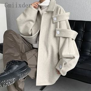 Mélanges de laine pour hommes Gmiixder Streetwear manteau de laine 2023 automne hiver veste à revers minoritaire américain rétro lâche décontracté asymétrique 231011