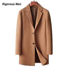 Мужской полушерстяной плащ высокого качества, длинный мужской плащ, осень-зима, однотонное молодежное деловое повседневное шерстяное модное пальто 231010