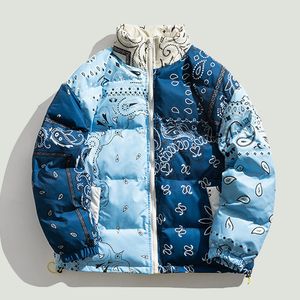 Herenwol mengsels hiphop cashew flowers patchwork Parkas mannen winter dik warm los losse honkbal bomber jas unisex vrouwen