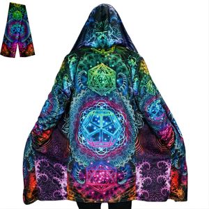 Heren Wol Blends Hippie Psychedelisch Kleurrijk Trippy Print Dikke Warme Capuchon Mantel Heren Overjas Jas Winddicht Fleece Cape Robe Hooded Deken-10 HKD230718