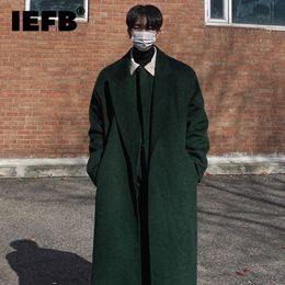 Mélanges de laine pour hommes IEFB Long manteau de laine hommes automne hiver mode coréenne lâche épais Trench couleur unie sur le genou mâle veste 9A6518 231109