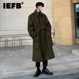 Mélanges de laine pour hommes IEFB Tweed pardessus hommes automne hiver Long manteau ample longueur genou coréen britannique épaissi ceinture laine veste D1221 230915