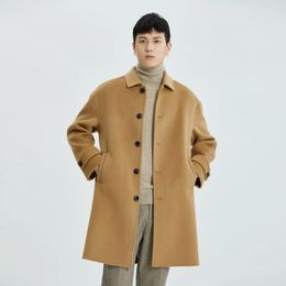 Herenwolmix Jueqi kasjmierjas voor heren in Koreaanse stijl, middellange dubbelzijdige wollen jas 100% zuivere wol, kameelkleurige jas MR-3024 231109