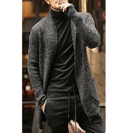 Mélanges de laine pour hommes KALENMOS Hommes Cardigan À Manches Longues Streetwear Manteaux Tricotés Hommes Mode Long Pull Automne Hiver Vêtements Chandails 220915